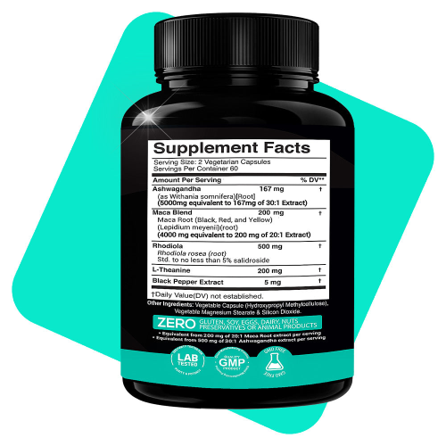 X GOLD HEALTH Ashwagandha Maca Rhodiola Rosea &amp;amp;amp; L-Theanine WITH BLACK PEPPER EXTRACT