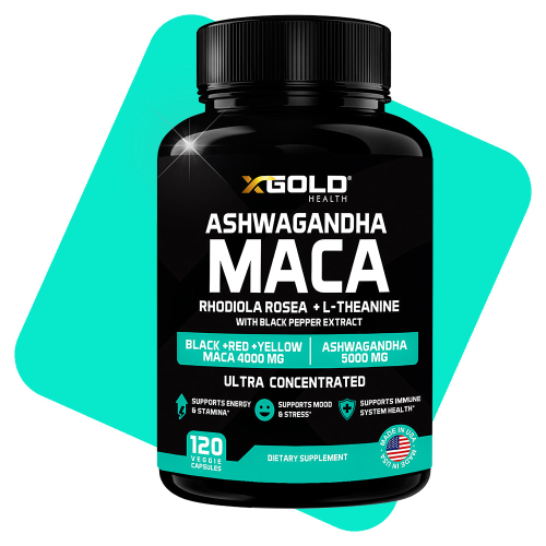X GOLD HEALTH Ashwagandha Maca Rhodiola Rosea &amp;amp;amp; L-Theanine WITH BLACK PEPPER EXTRACT