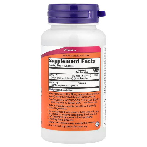 NOW Foods, Vitamin D-3 &amp; K-2, 120 Capsules